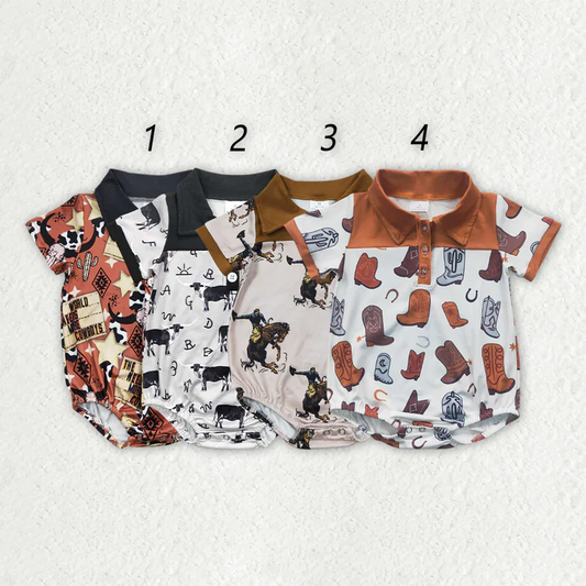 Match Baby Boys Western Buttons Short Sleeve Shirt Rompers D 4.19