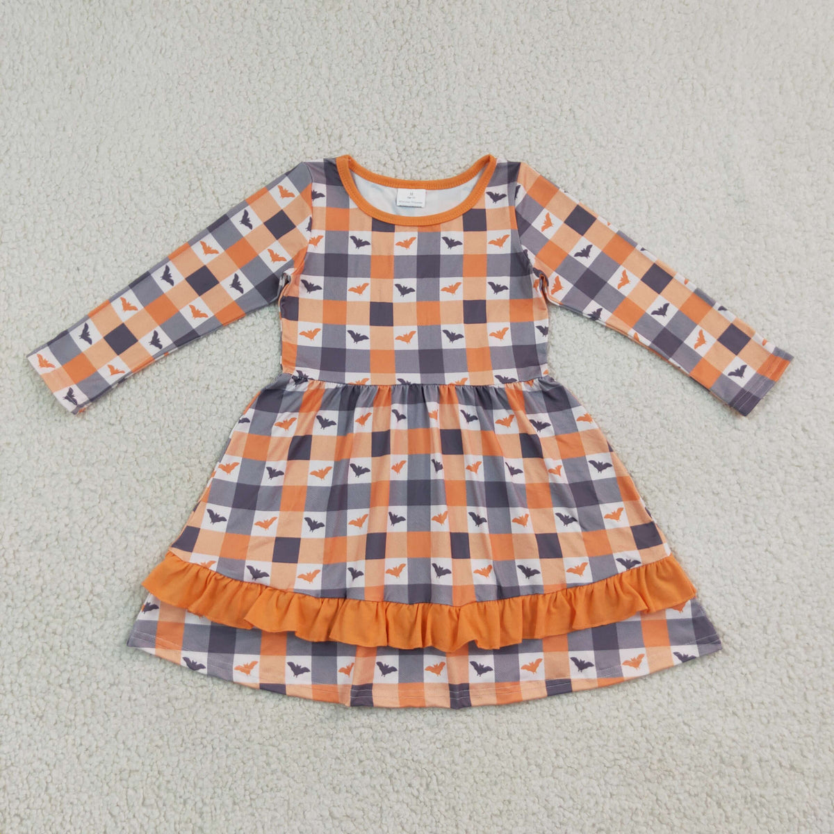 long sleeve checkered with bat girl dress