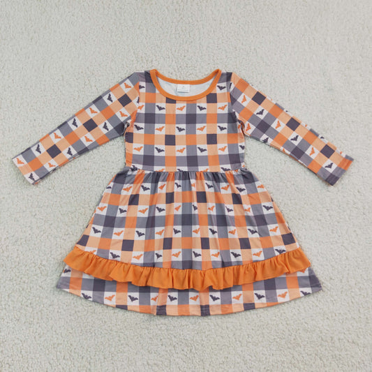 long sleeve checkered with bat girl dress