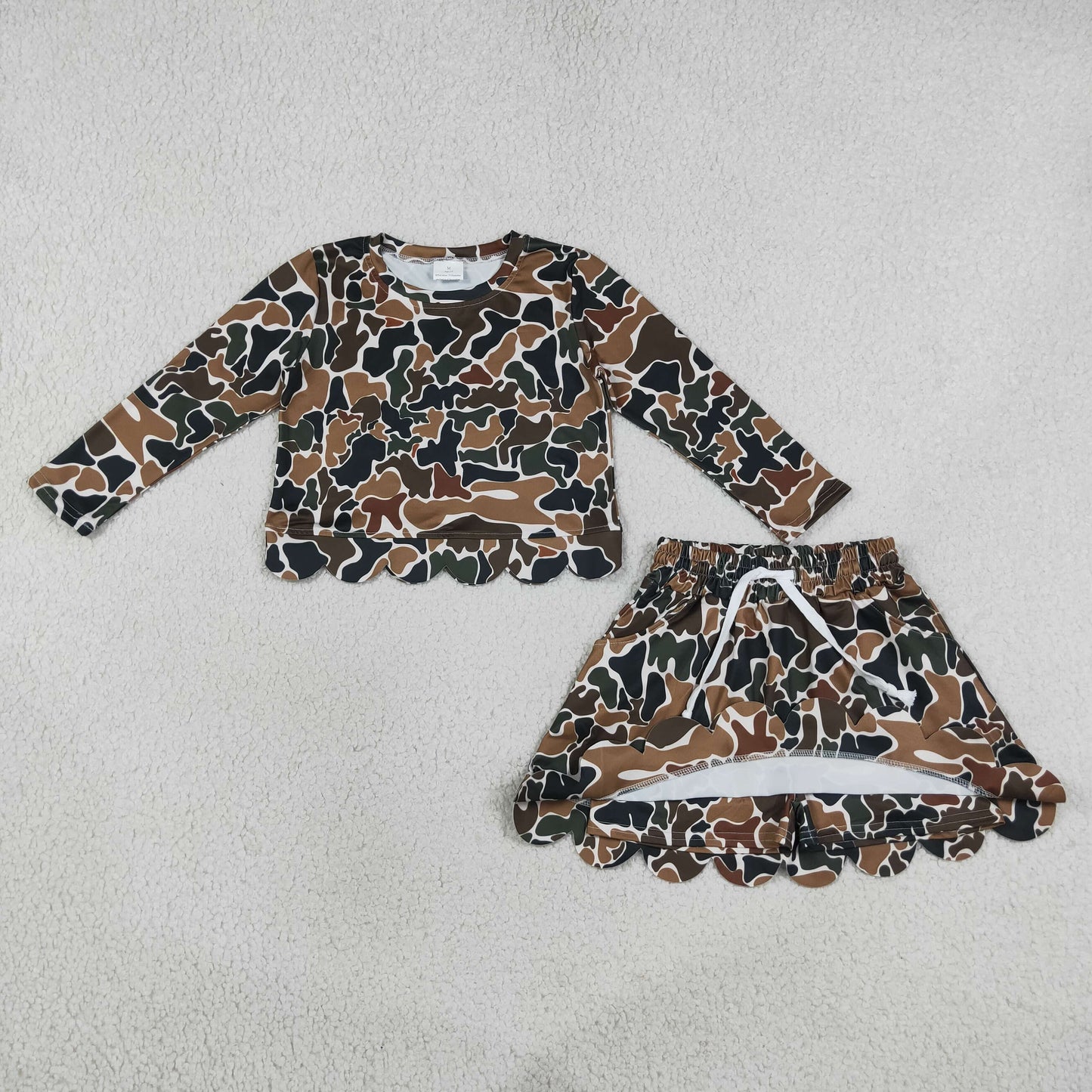 long sleeve camo scallop skort set