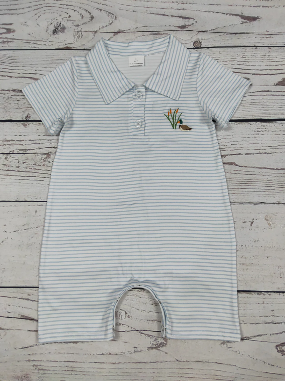 SR3149  Baby Boys Blue Stripe Short Sleeves Duck Button Shorts Rompers  D 7.14