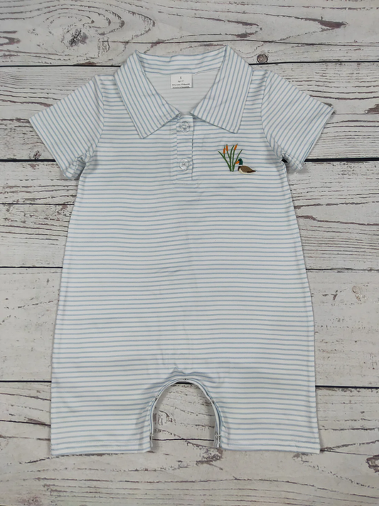 SR3149  Baby Boys Blue Stripe Short Sleeves Duck Button Shorts Rompers  D 7.14