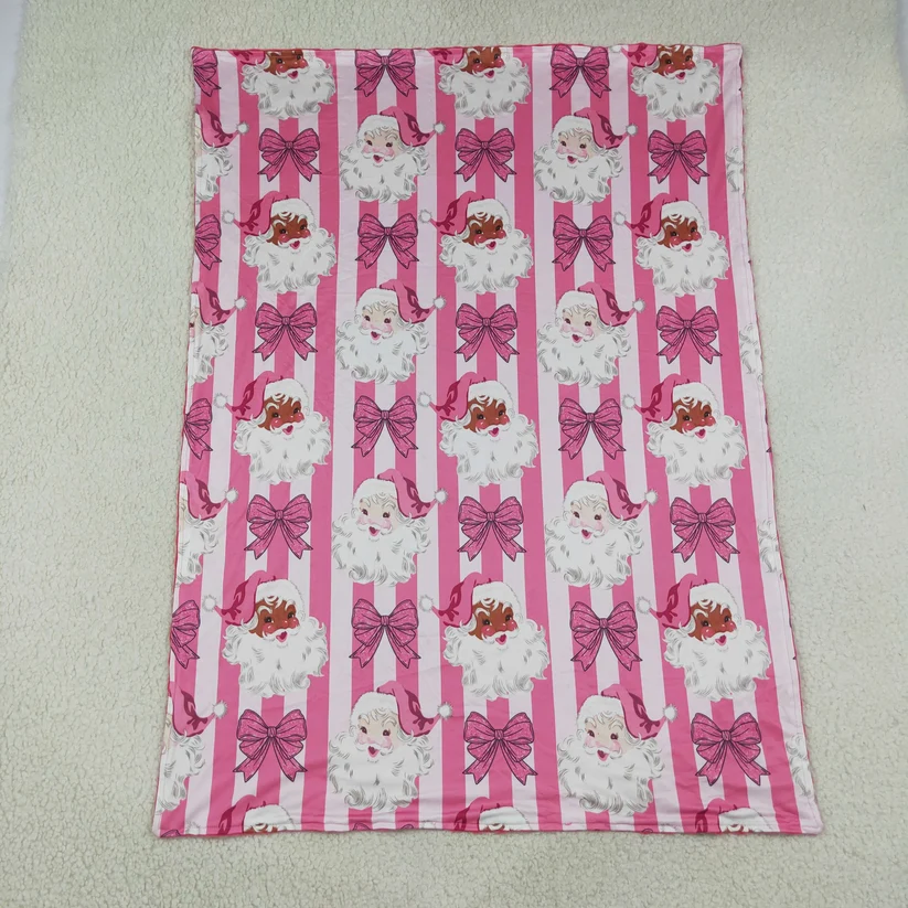 pink stripes bow santa christmas baby blanket