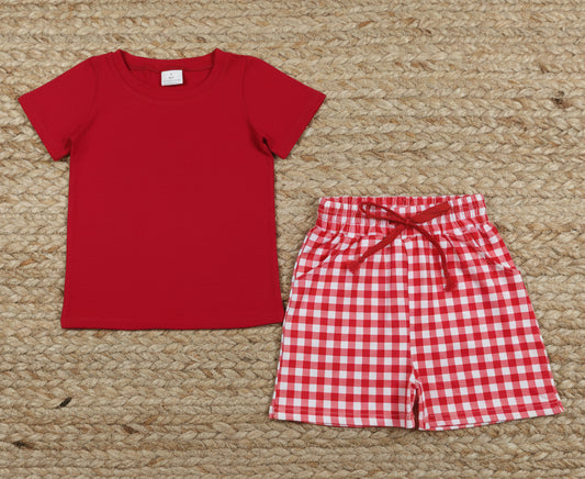 baby boy red tee plaid shorts set kids clothing