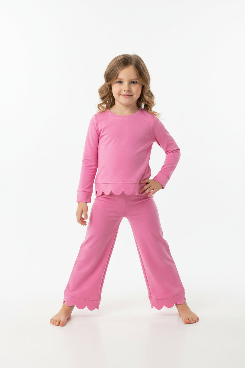 long sleeve cotton pink scallop pants outfit