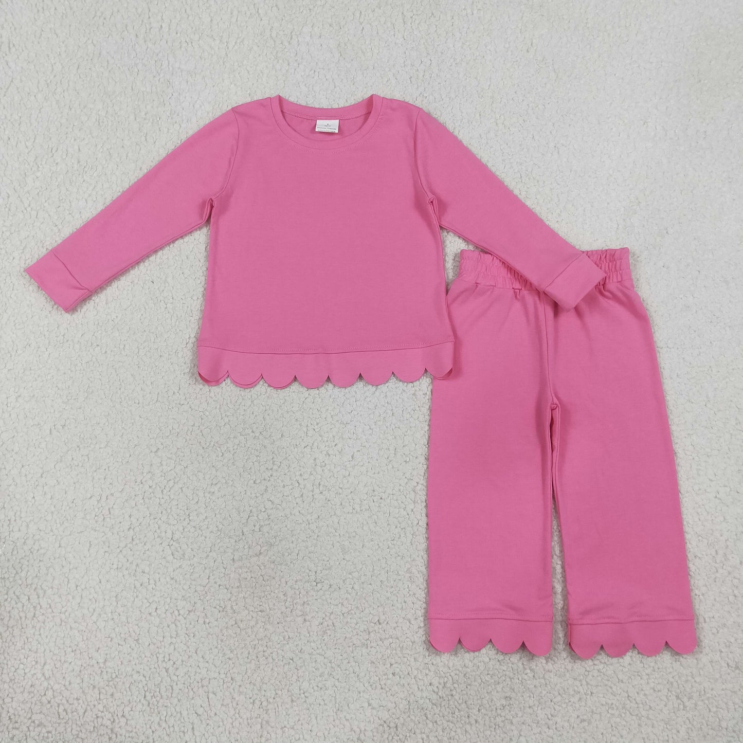 long sleeve cotton pink scallop pants outfit