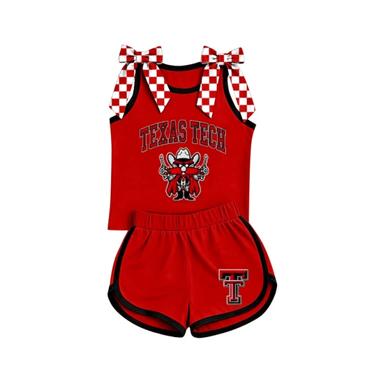 Custom order MOQ 5 Baby Girls Texas Tech Bows Sleeveless Top Shorts Team Clothes Sets