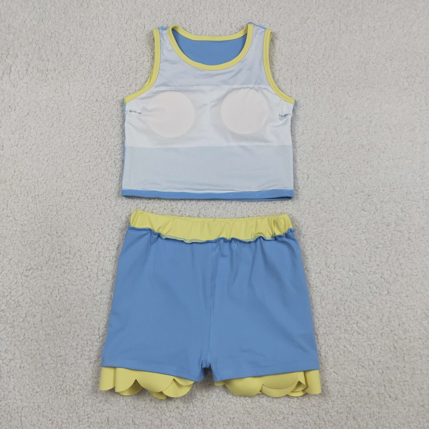 solid blue yellow scallop athletic skort outfit girls clothes