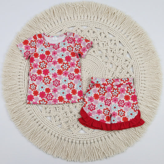 daisy flower ruffle shorts set summer girl clothing