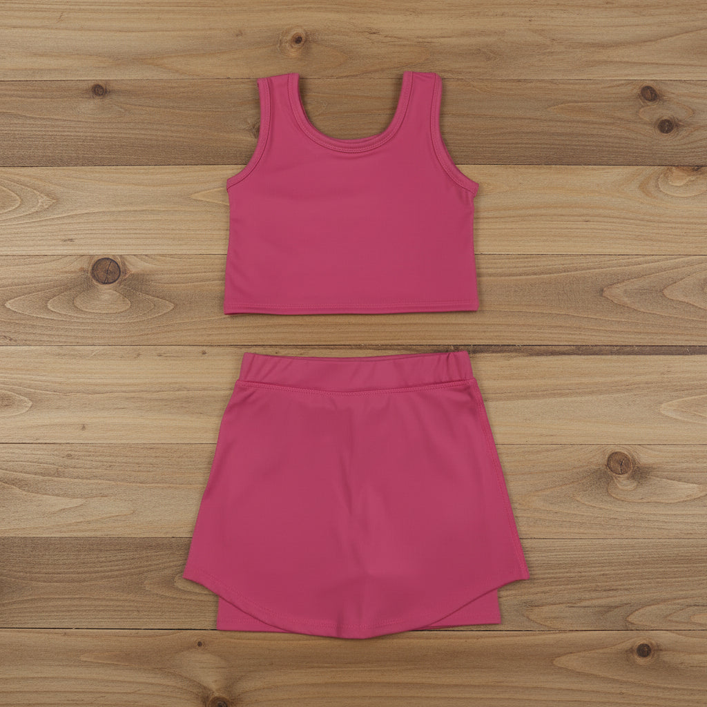 solid hot pink athletic skort tank outfit girls clothes