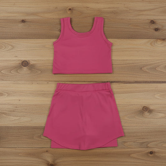 solid hot pink athletic skort tank outfit girls clothes