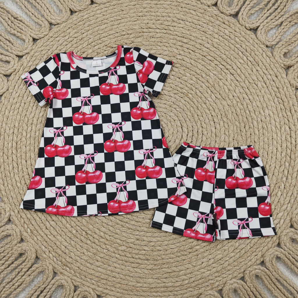 berry checkered shorts set summer toddler girl clothing