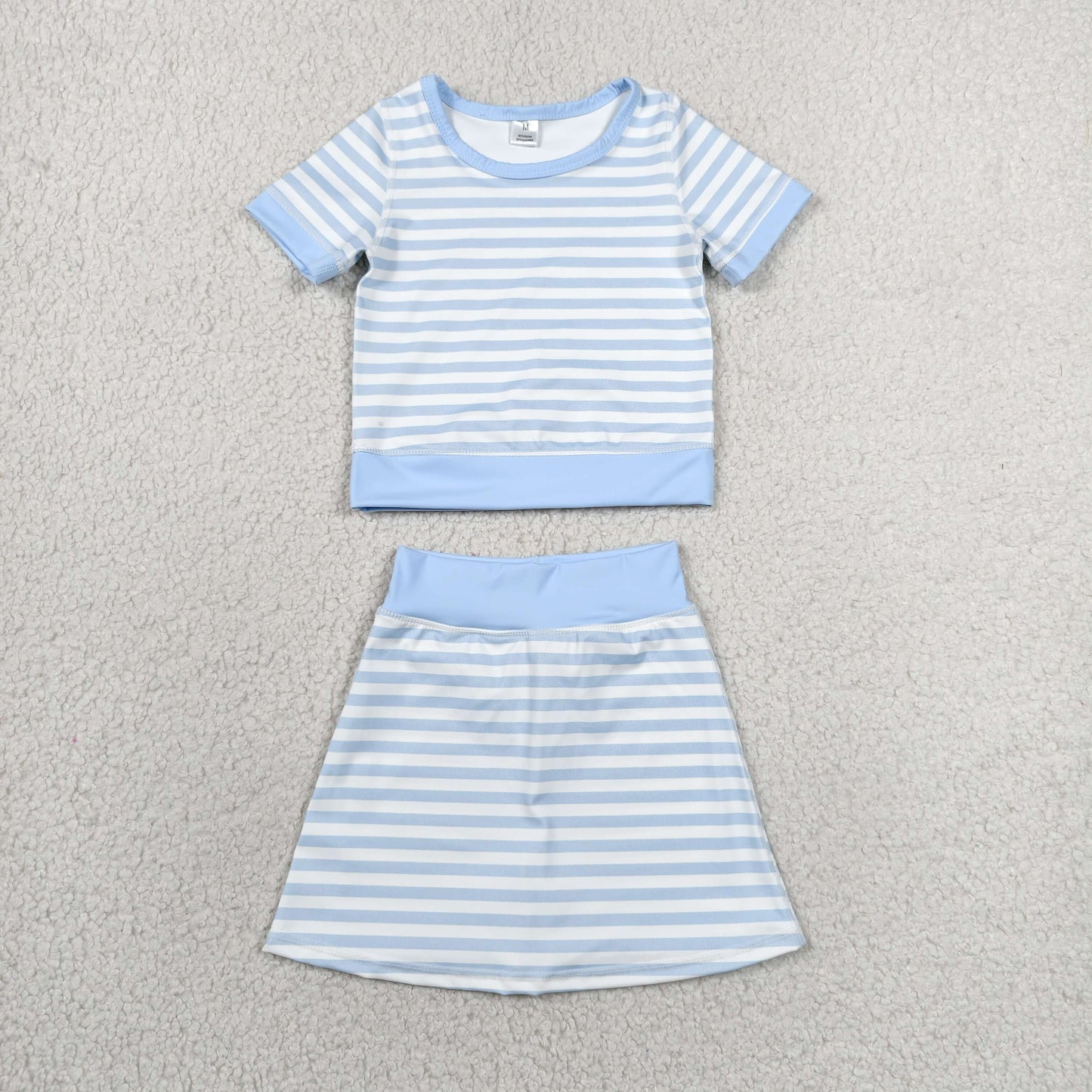 short sleeve blue stripes athletic skort outfit girls clothes