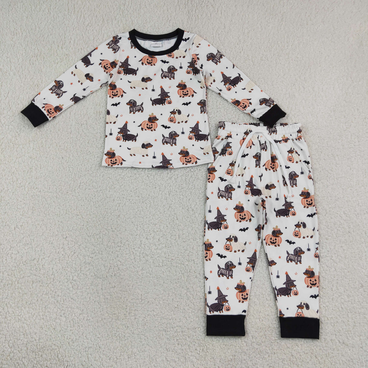 Halloween orange and black dachshund dogs boy pajamas
