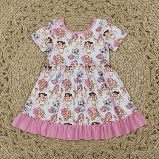short sleeve pink ruffle kpop dress