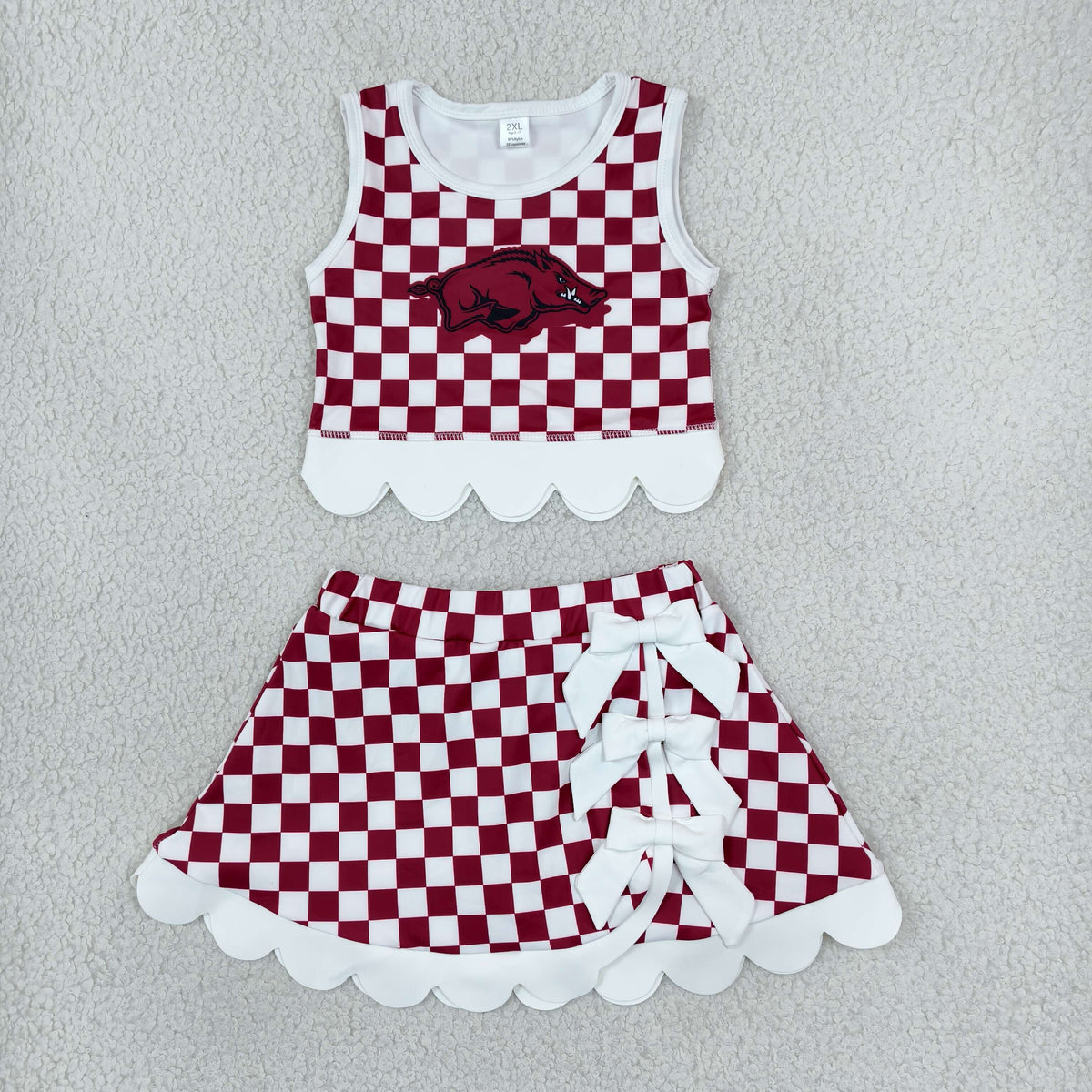 team maroon check scallop athletic skort outfit girls clothing