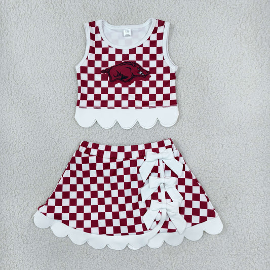 team maroon check scallop athletic skort outfit girls clothing