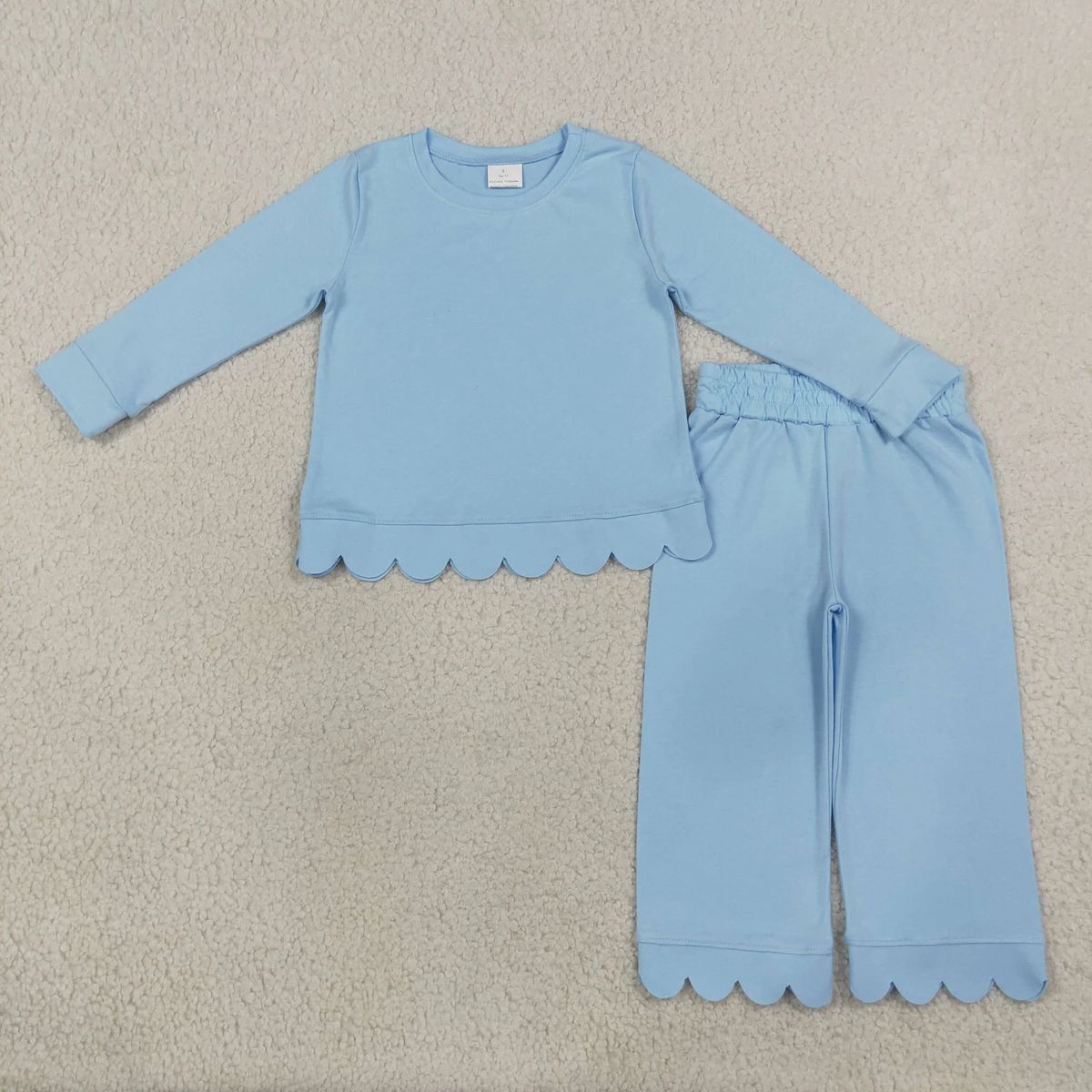 Matching Baby girls solid long sleve pant scalloped outfits cotton