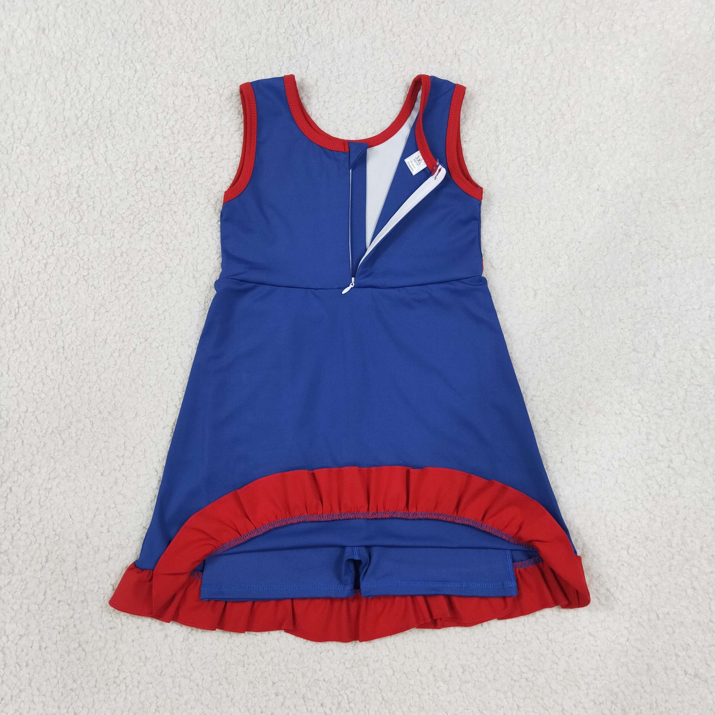 solid blue red ruffle athletic dress