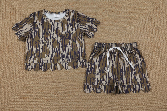 camo scallop shorts set summer clothing