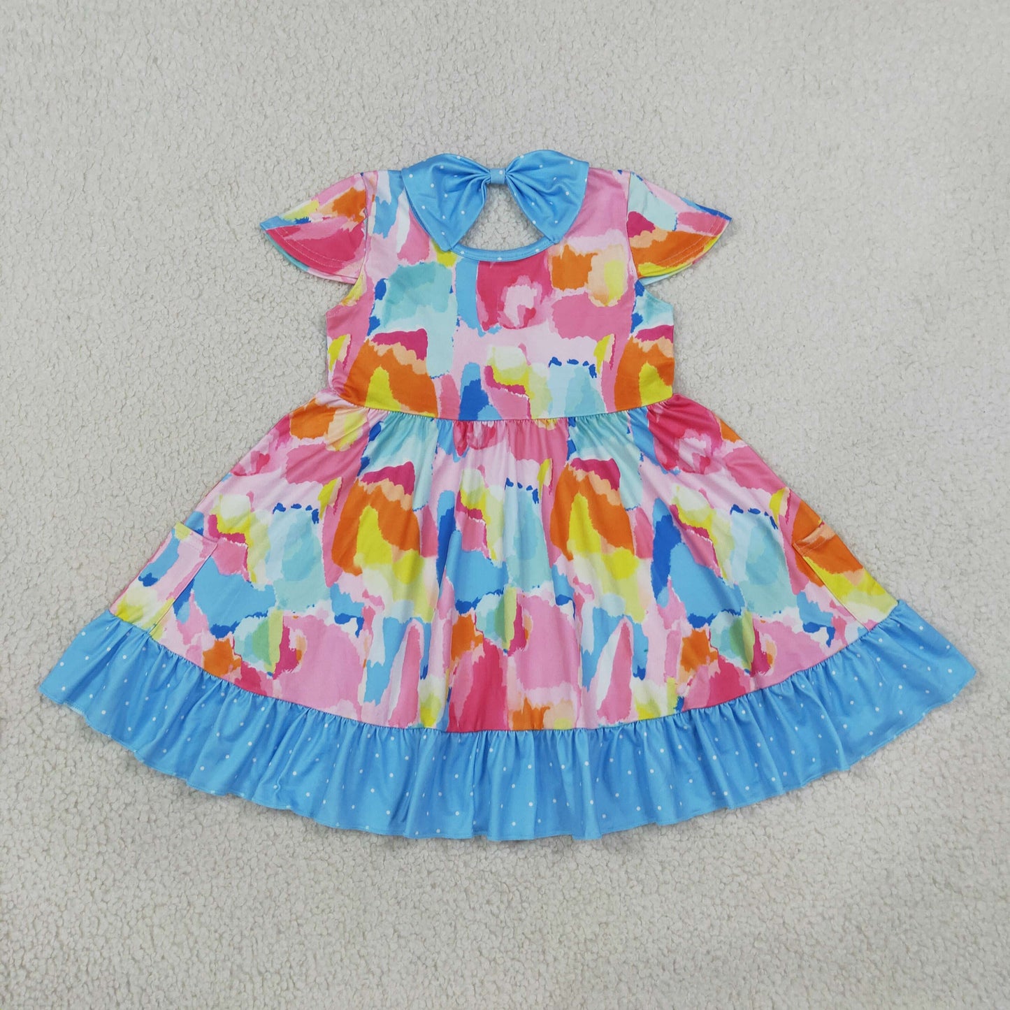 rainbow color tie dye ruffle twirl dress