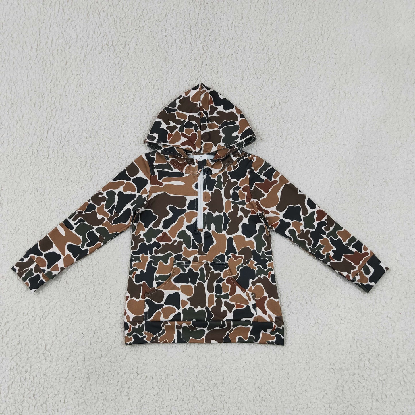 long sleeve zipper up camo pullover hoodie