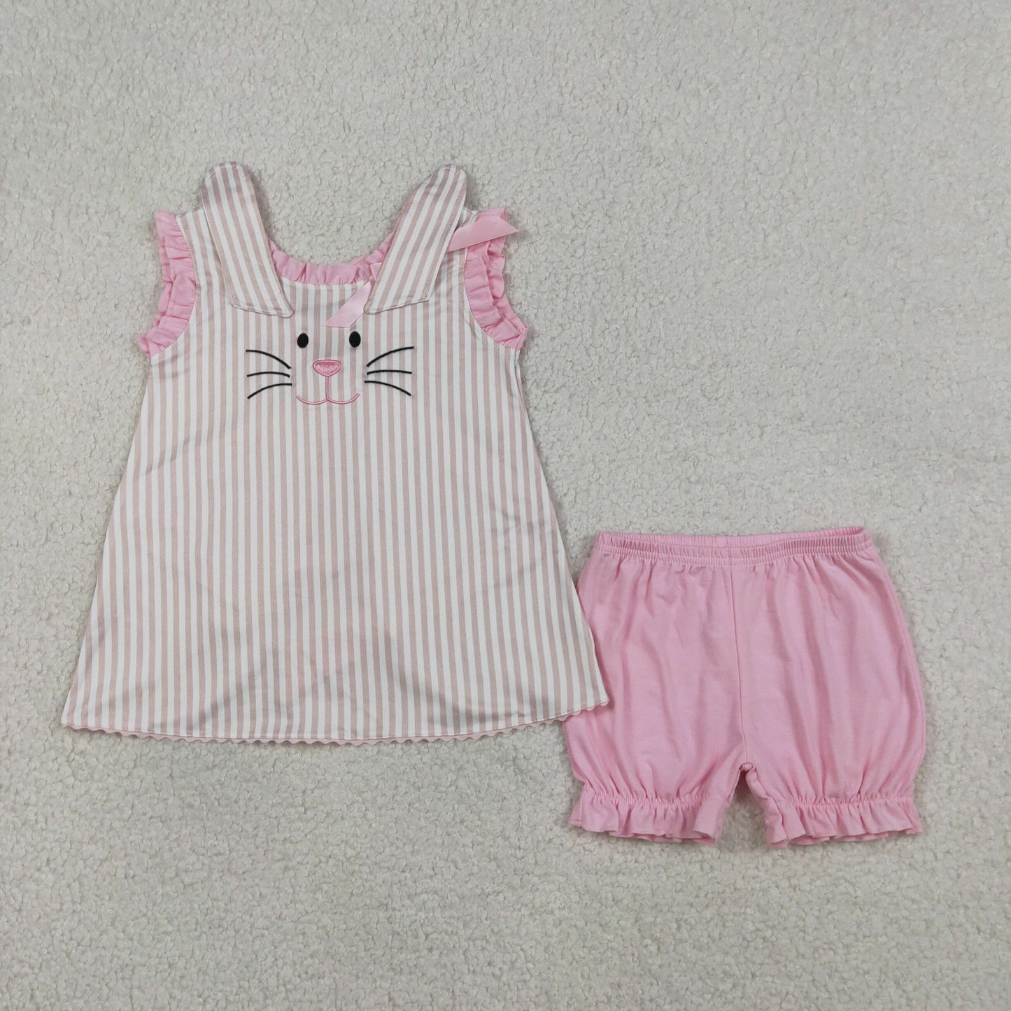 pink rabbit embroidery girl shorts set easter clothes