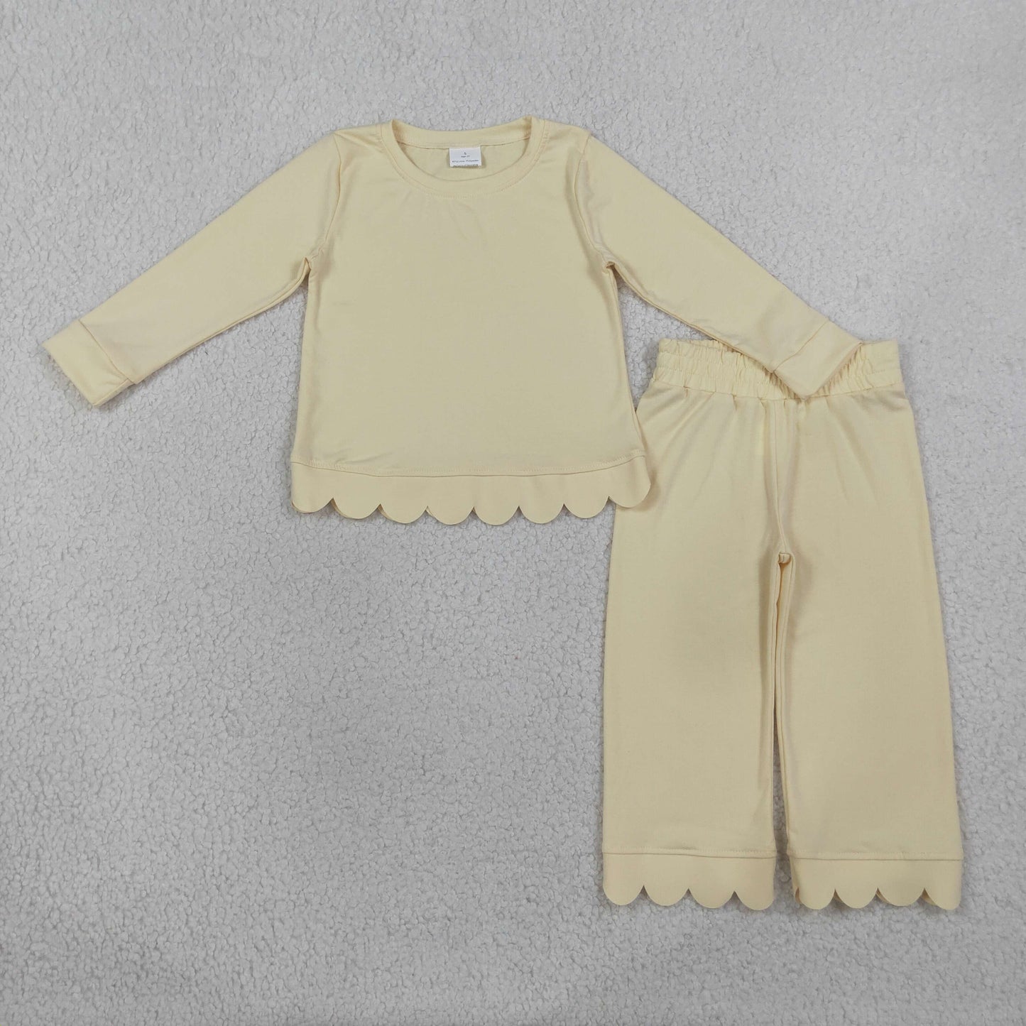 long sleeve cotton yellow scallop pants outfit
