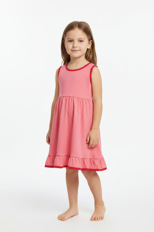 GSD0656 cotton pink solid color sleeveless dress