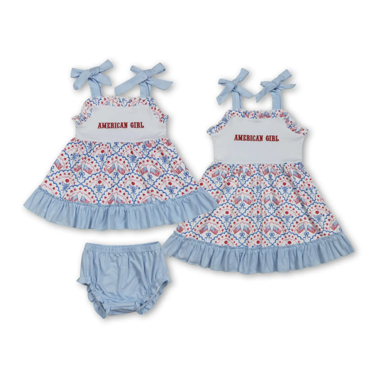 Sibling embroidery 4th of july girl clothes american girl dress and bummie set