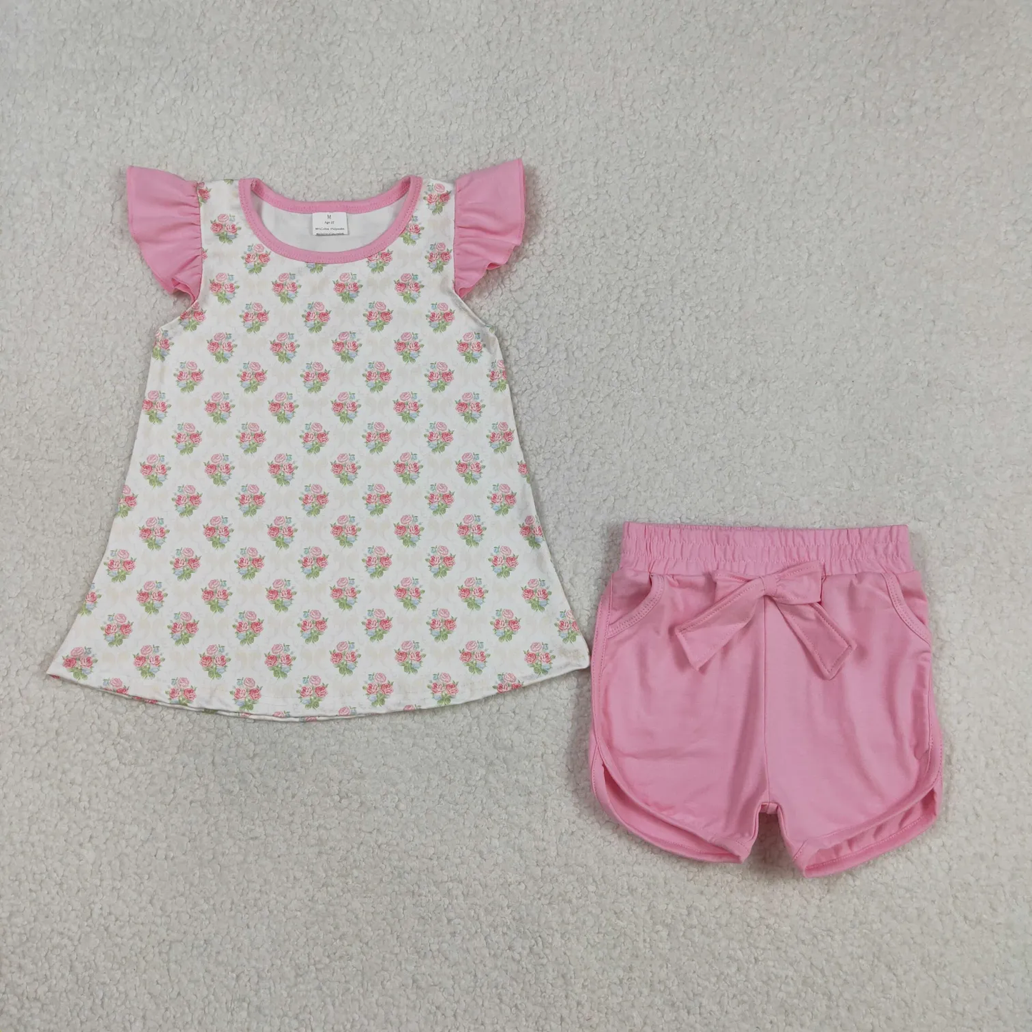 Sibling pink flower bubble and shorts set