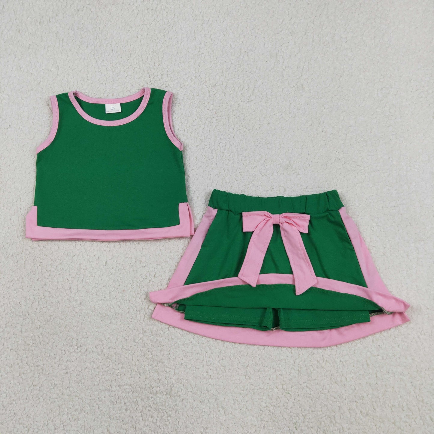 cotton green pink skort set girls clothing