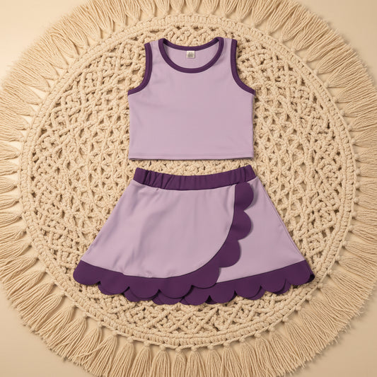solid purple scallop athletic skort outfit girls clothes