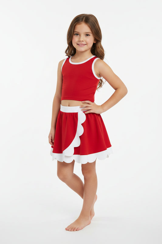 solid red white scallop athletic skort outfit girls clothes