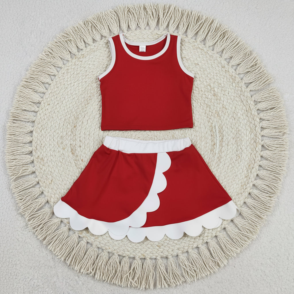 solid red white scallop athletic skort outfit girls clothes