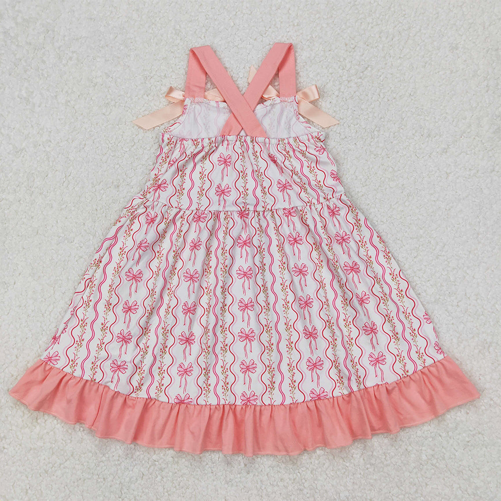 GSD1950  Baby Girls Pink Flowers Bows Straps Knee Length Dresses D 3.17