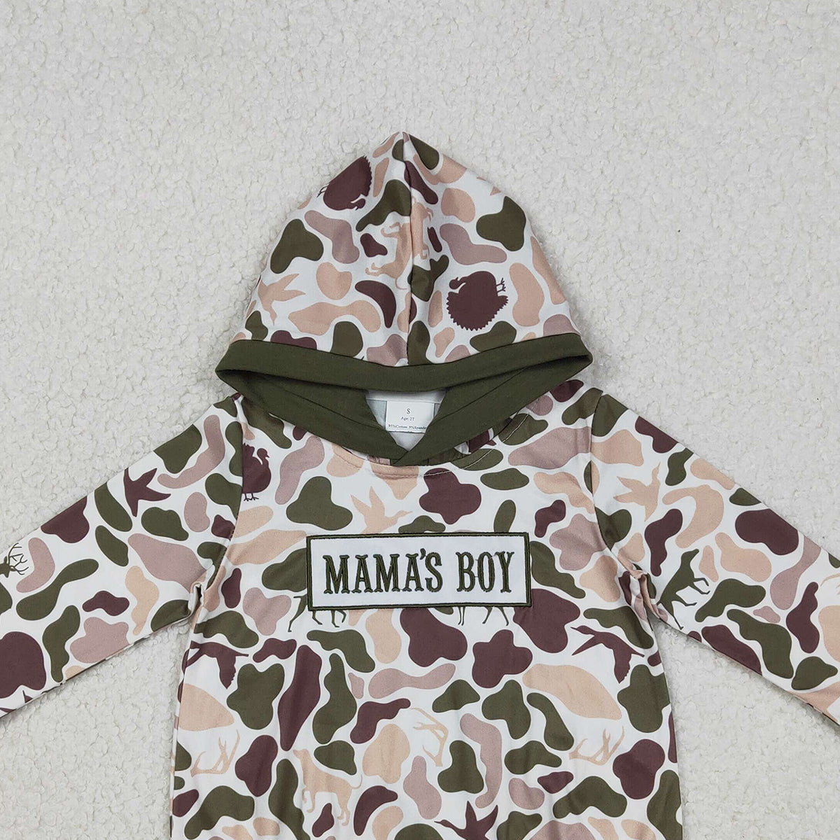 Mama's Boy Baby Boys Camo Hoodie Rompers Embroidered Deer Dogs Ducks Design Comfortable Soft Fabric Infant Outfit