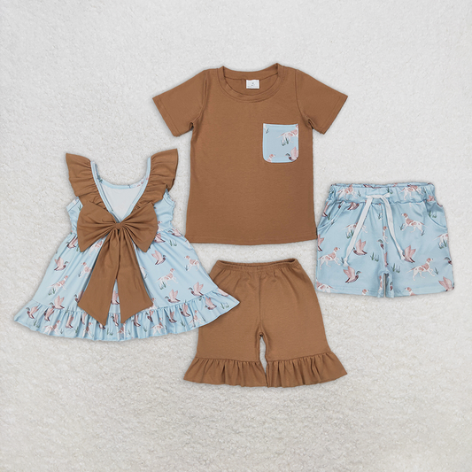 Match Baby Girls Boys Sleeveless Dogs Ducks Tunic Khaki Short Set D 4.1