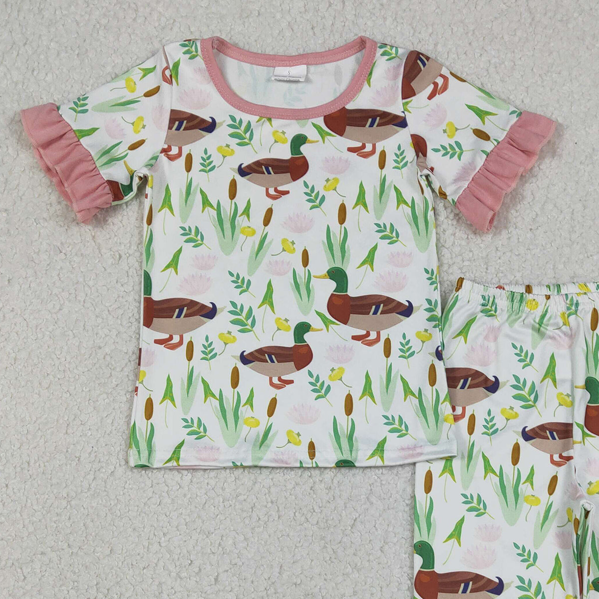 Baby Girls Duck Floral Top And Ruffle Pants Pajamas Set Cute Hunting Theme Sleepwear for Little Ones