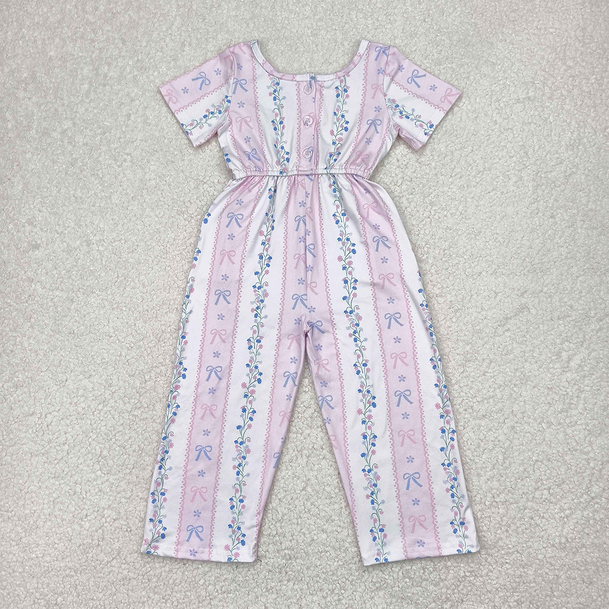 SR2941 Baby Girls Pink Short Sleeves Bows Floral Pockets Jumpsuits  D 4.10