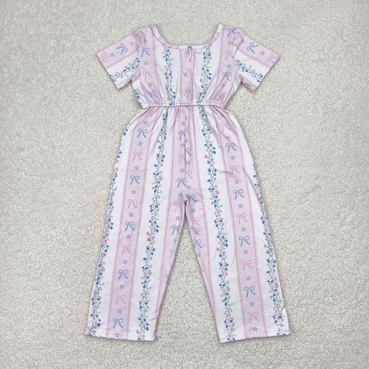 SR2941 Baby Girls Pink Short Sleeves Bows Floral Pockets Jumpsuits D 4.10