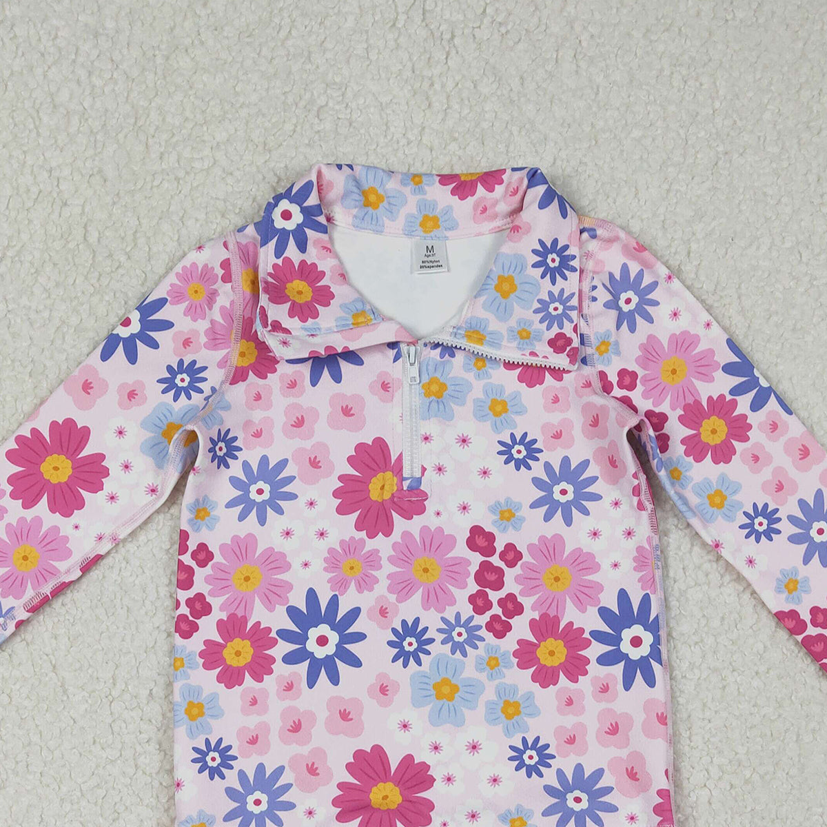 Baby Girls Daisy Flowers Zipper Pullover Top with Hot Pink Pleated Skirt And Shorts Yoga Active Wear Children's Outfit Set