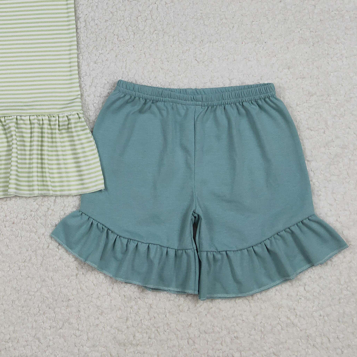 Embroidery Fishing Baby Girls Stripe Collar Tunic Ruffle Shorts Set Cute Hunting Theme Outfit for Little Girls