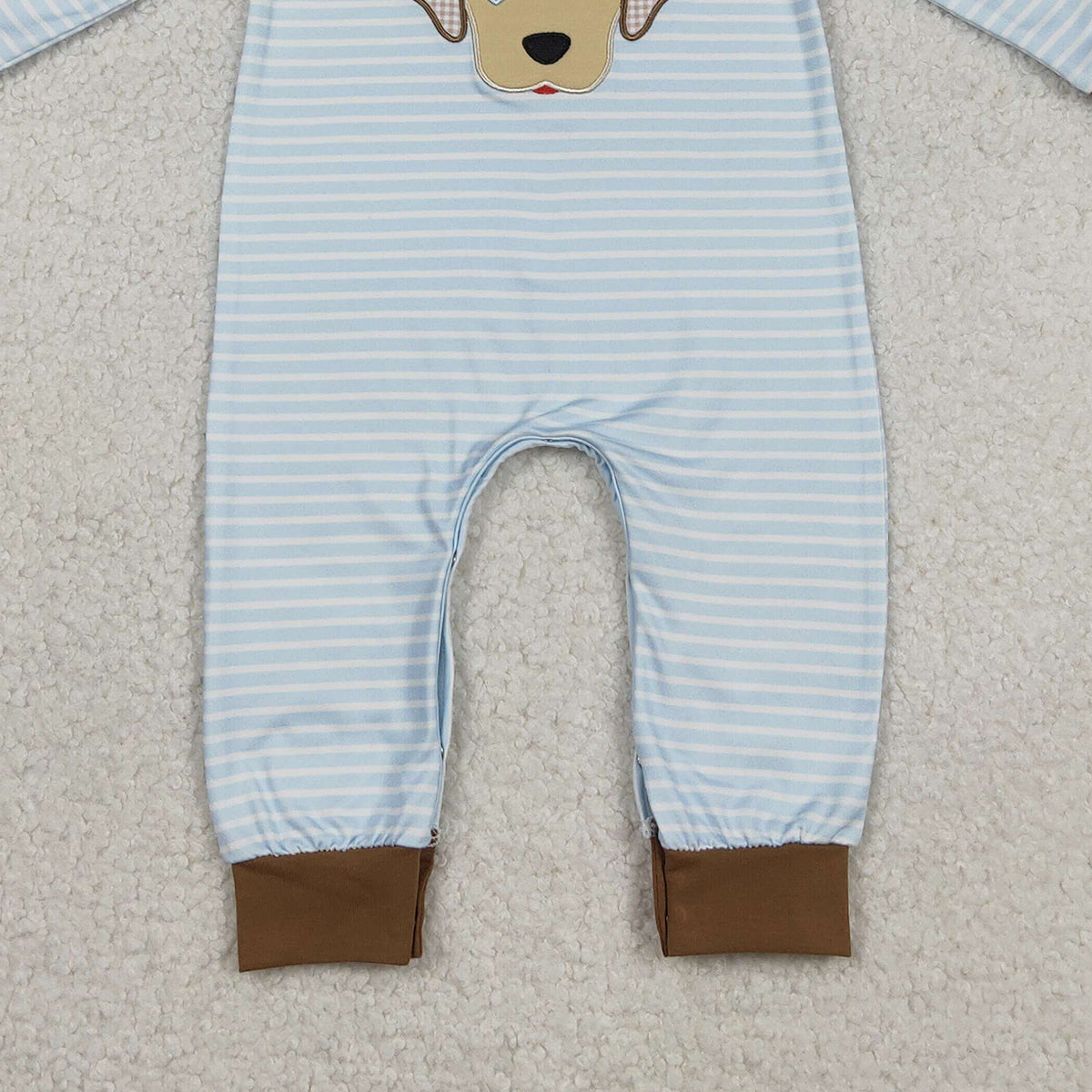Valentine's Day Embroidery Dog Baby Boys Blue Stripe Footie Rompers Cute Infant Boys Outfit with Footies for Cozy Wear