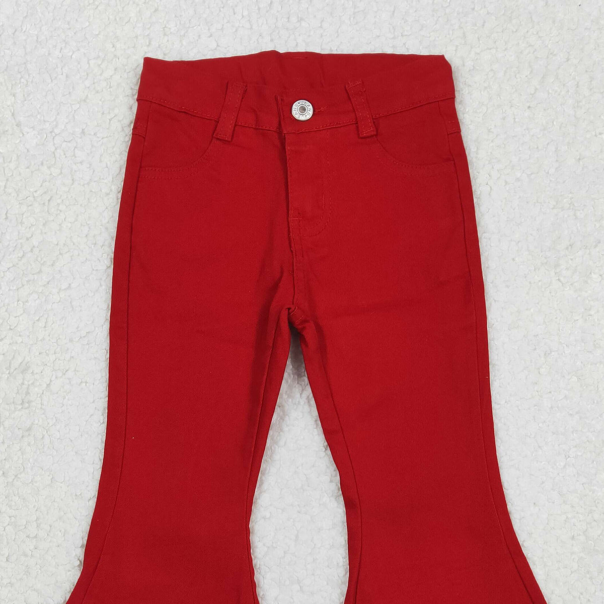 Red Denim Bell Jeans Pants for Baby Girls Infant Casual Comfortable Soft Fabric Clothing Kids Fashion