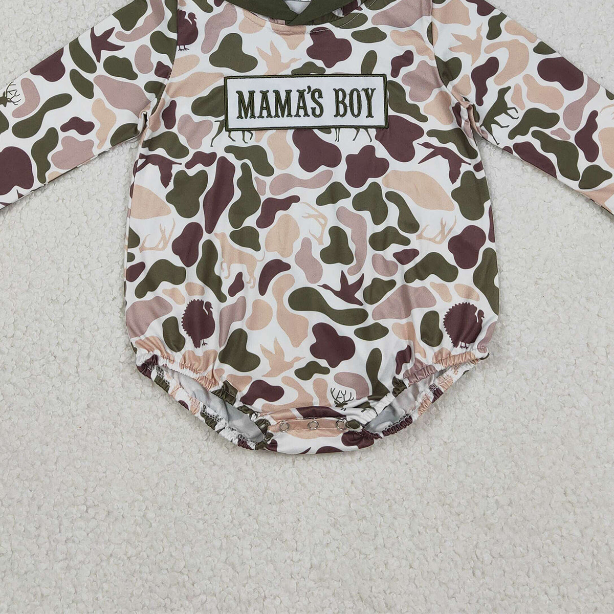 Mama's Boy Baby Boys Camo Hoodie Rompers Embroidered Deer Dogs Ducks Design Comfortable Soft Fabric Infant Outfit