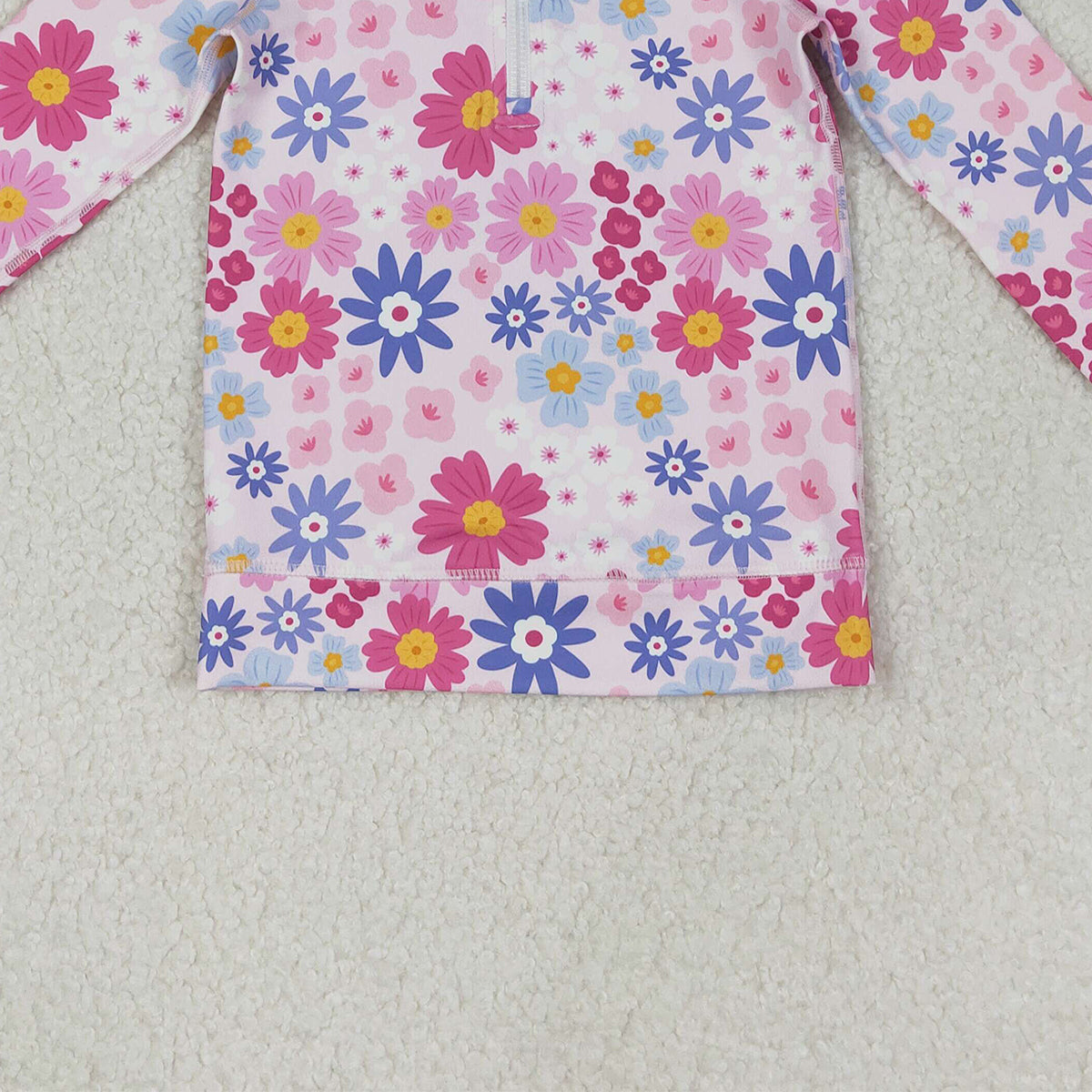 Baby Girls Zipper Pullover Yoga Top with Pink Blue Daisy Flowers Active Top for Kids