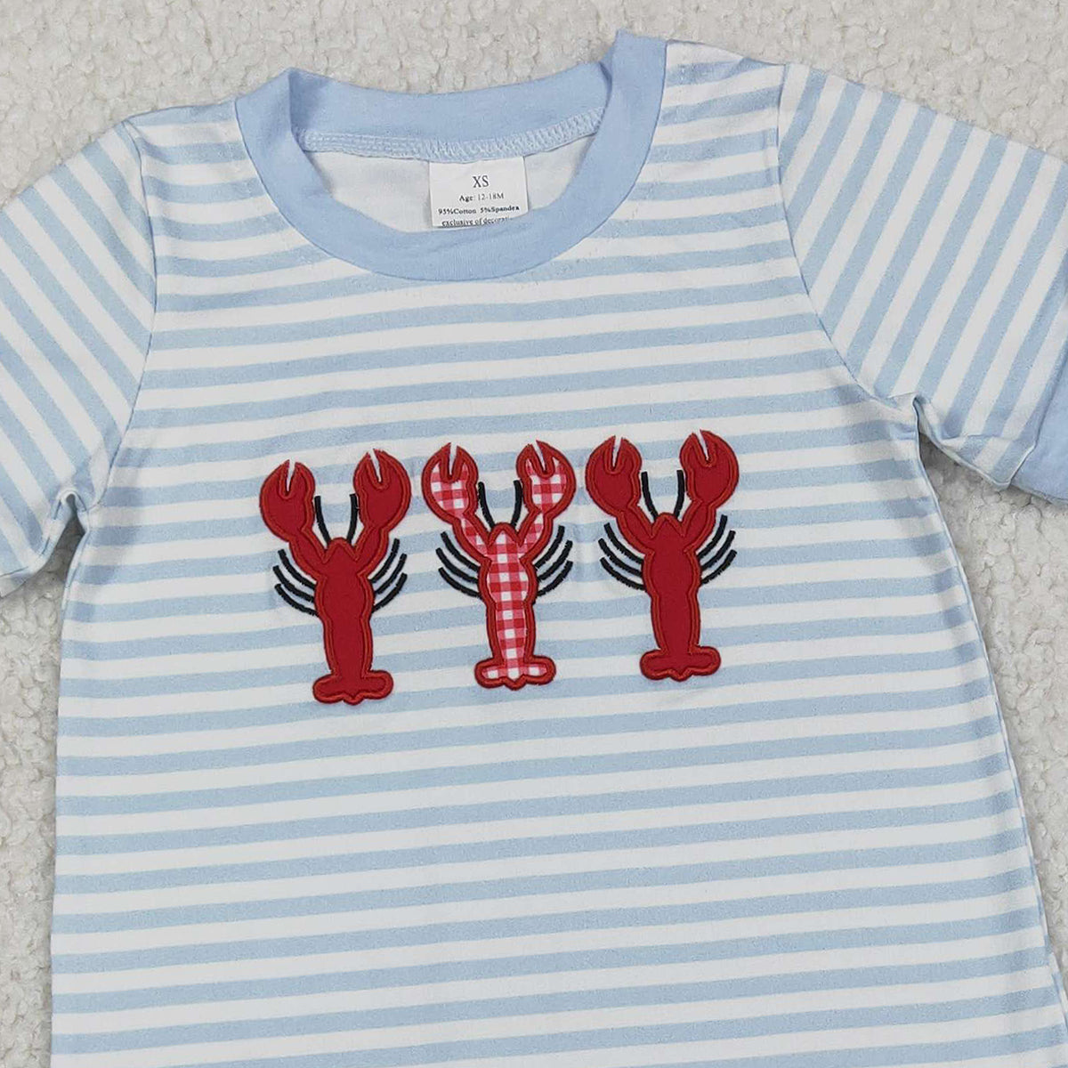 Baby Boys Grey Stripe Footie Rompers Embroidery Crayfishes Crawler Pants Long Sleeve Bodysuit for Newborns