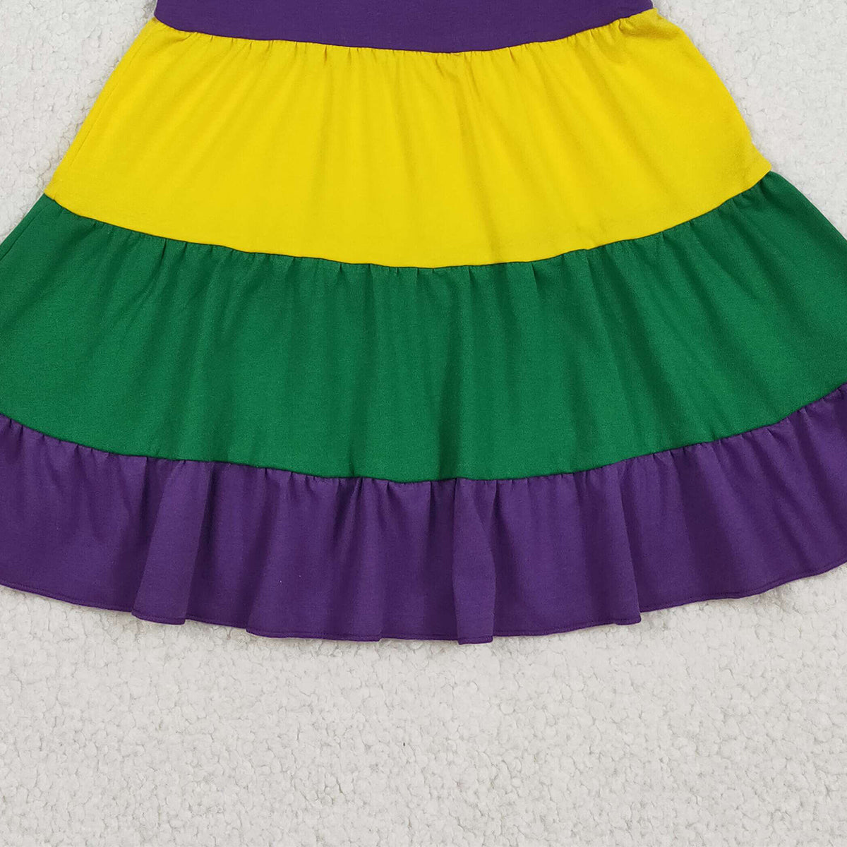 Baby Girls Patchwork Ruffle Knee-Length Dress with Bows Strap Mardi Gras Theme