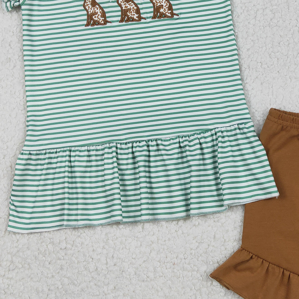 Baby Girls Hunting Clothes Sets Embroidery Ducks Dogs Stripe Collar Tunic Ruffle Shorts Outfit for Little Girls